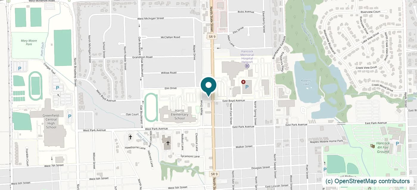 Map of Summit Kidney and Hypertension Care, 10 West Boyd Avenue, Unit C, Greenfield, Indiana 46140